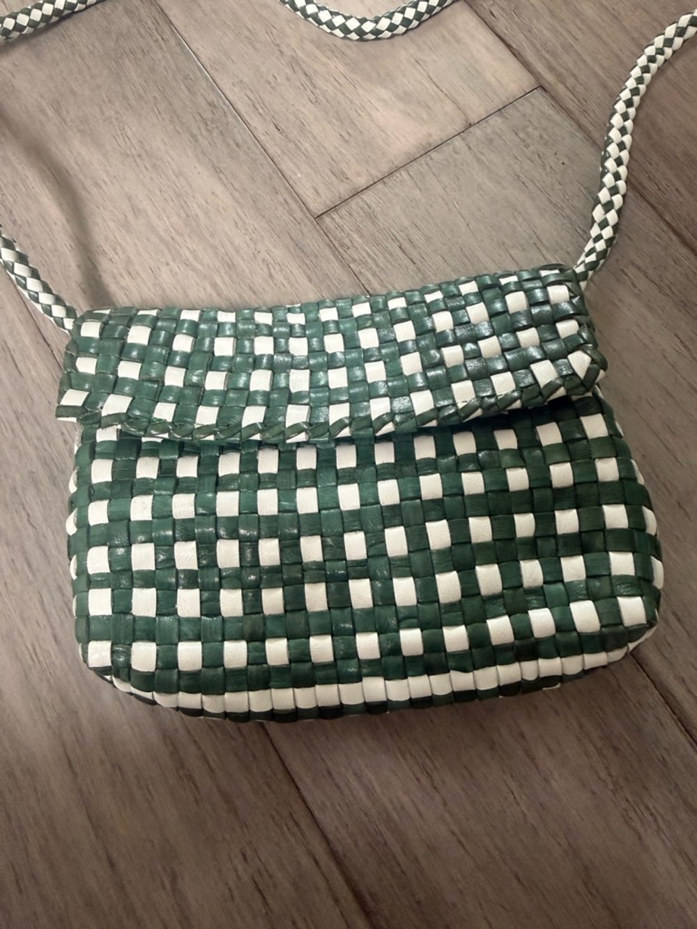 Loeffler Randall Vinnie Green and White Woven Crossbody Bag - Picture 5 of 9